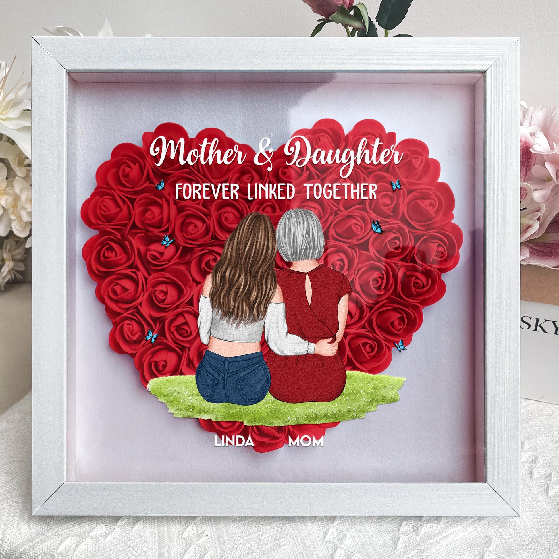Mother & Daughter Forever Linked Together - Personalized Flower Shadow Box by Inkedjoy