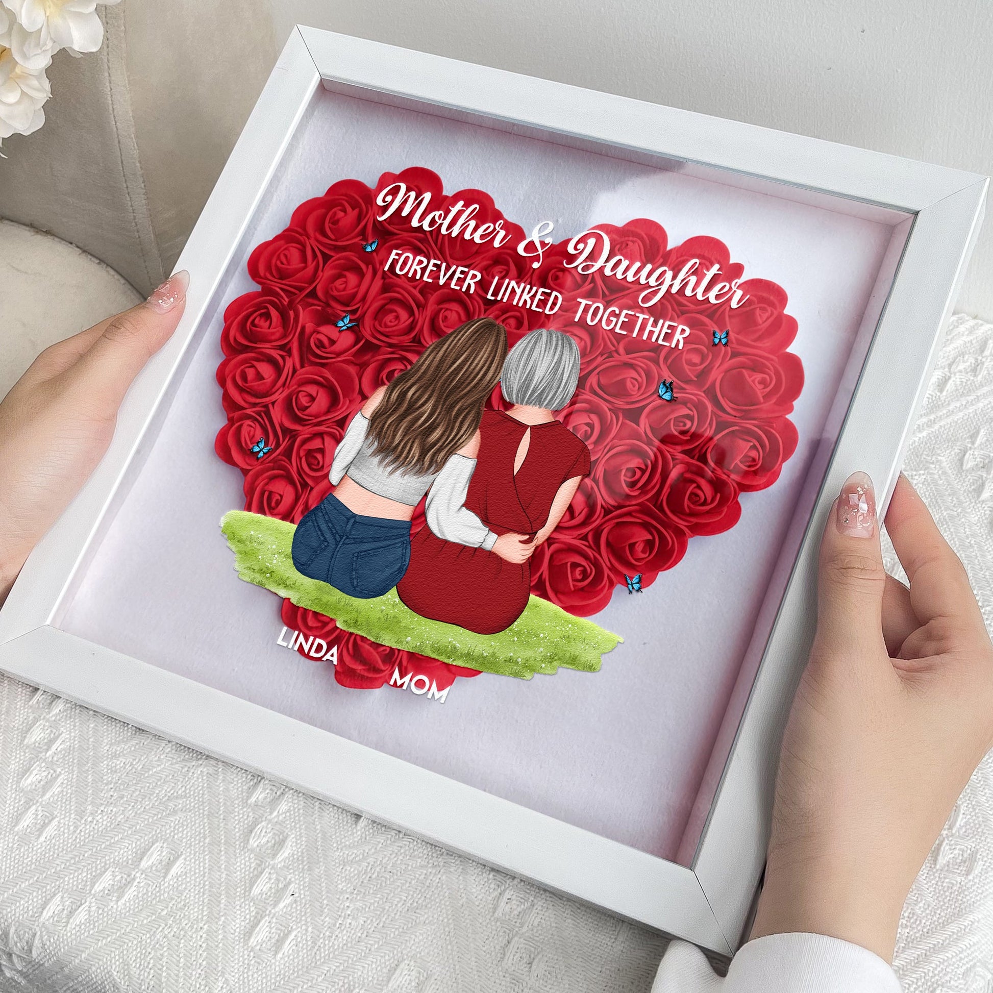 Mother & Daughter Forever Linked Together - Personalized Flower Shadow Box by Inkedjoy
