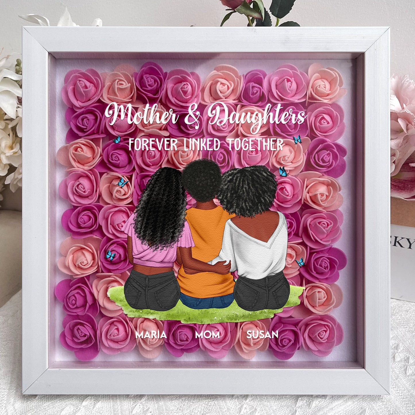 Mother & Daughter Forever Linked Together - Personalized Flower Shadow Box by Inkedjoy