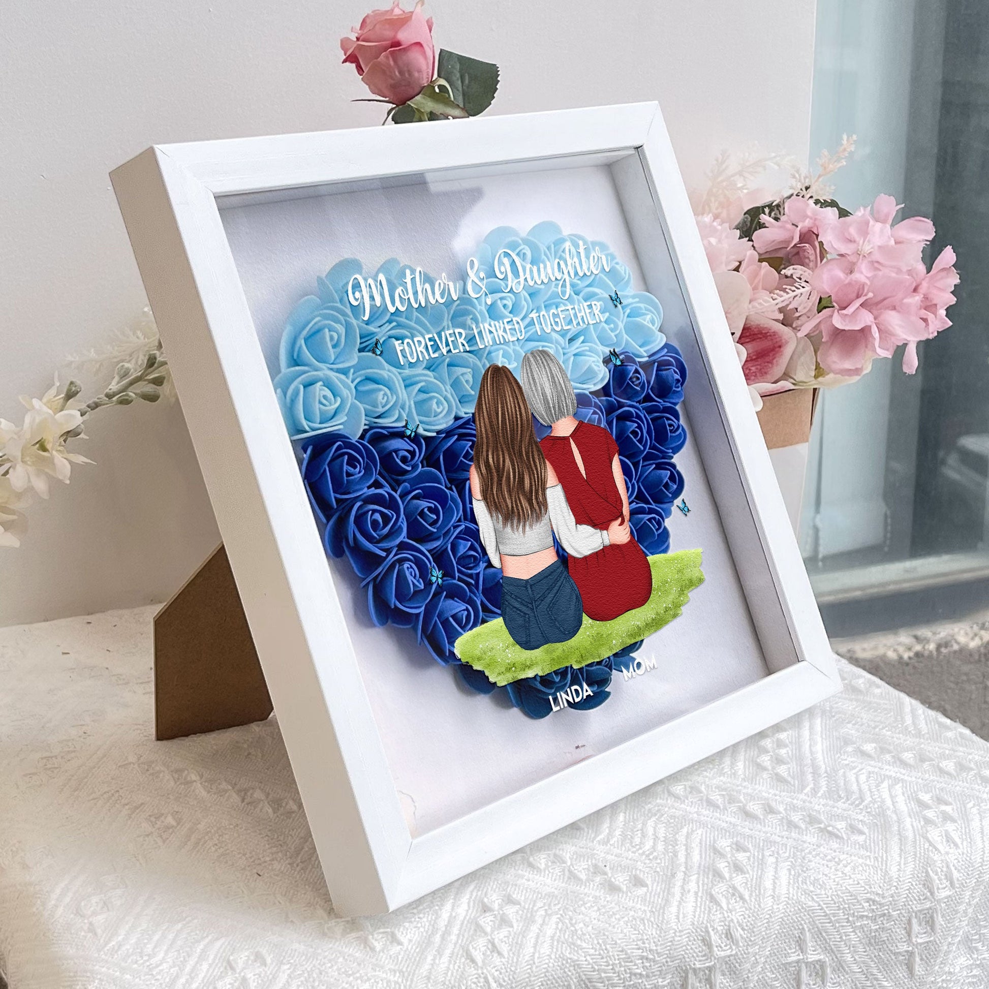 Mother & Daughter Forever Linked Together - Personalized Flower Shadow Box by Inkedjoy