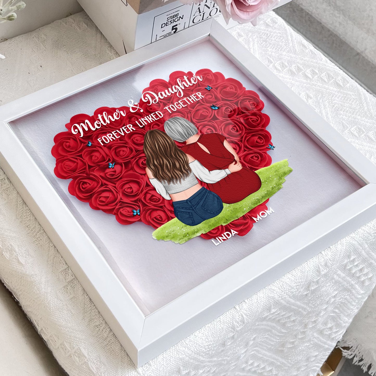Mother & Daughter Forever Linked Together - Personalized Flower Shadow Box by Inkedjoy