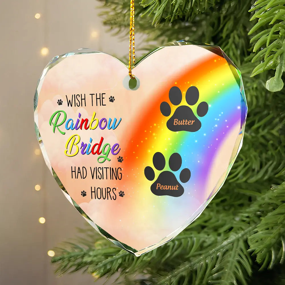 Memorial Dog Cat A Piece Of My Heart Is At The Rainbow Bridge - Personalized Heart Shaped Glass Ornament by Inkedjoy