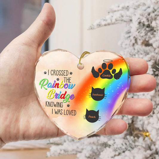 Memorial Dog Cat A Piece Of My Heart Is At The Rainbow Bridge - Personalized Heart Shaped Glass Ornament by Inkedjoy