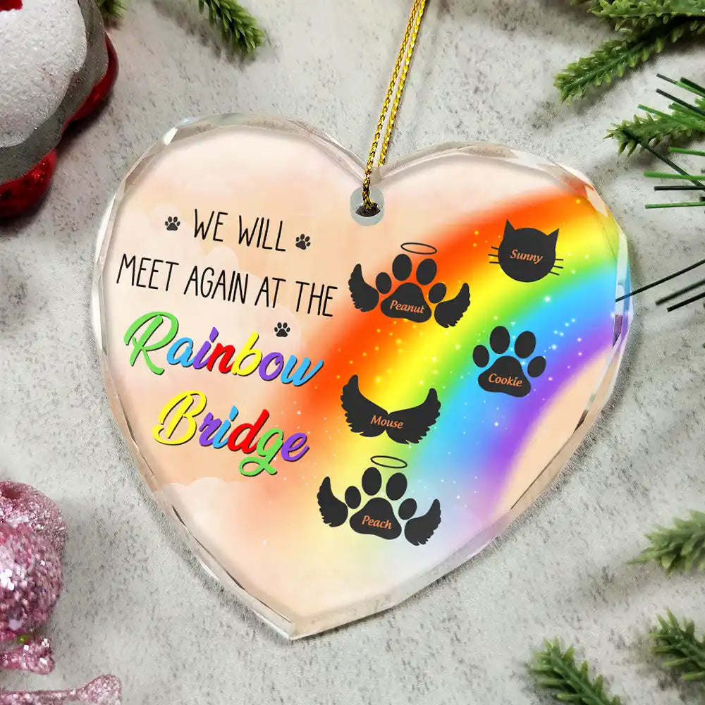 Memorial Dog Cat A Piece Of My Heart Is At The Rainbow Bridge - Personalized Heart Shaped Glass Ornament by Inkedjoy