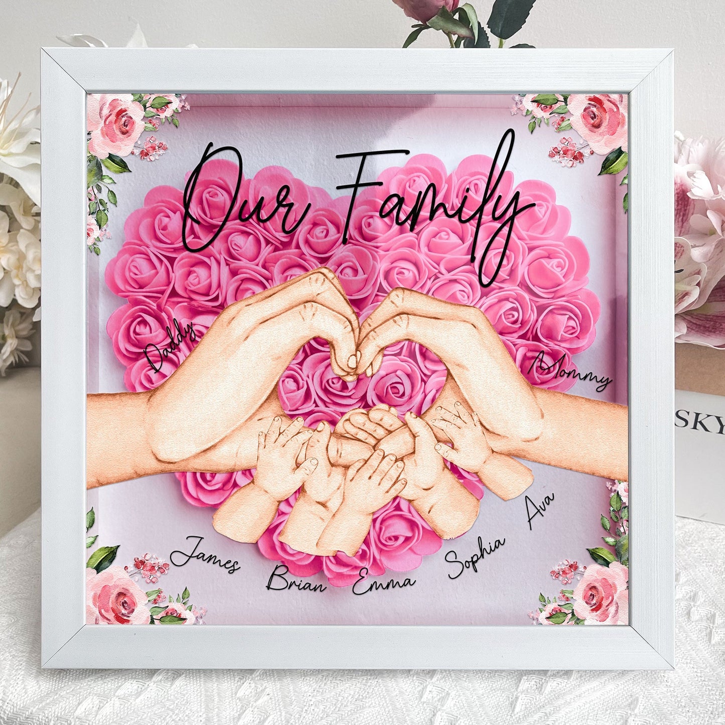 Our Family Hands - Personalized Flower Shadow Box by Inkedjoy