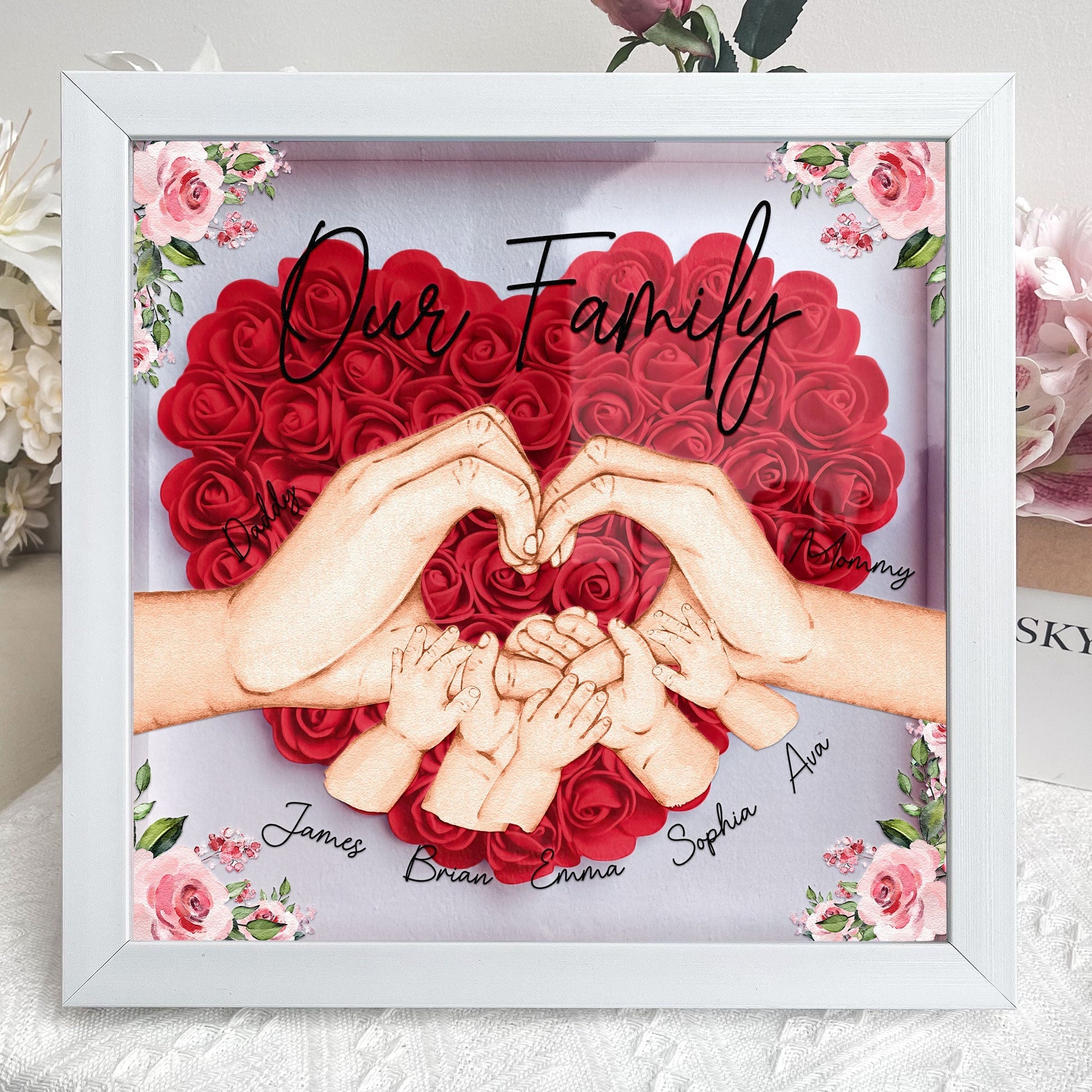 Our Family Hands - Personalized Flower Shadow Box by Inkedjoy