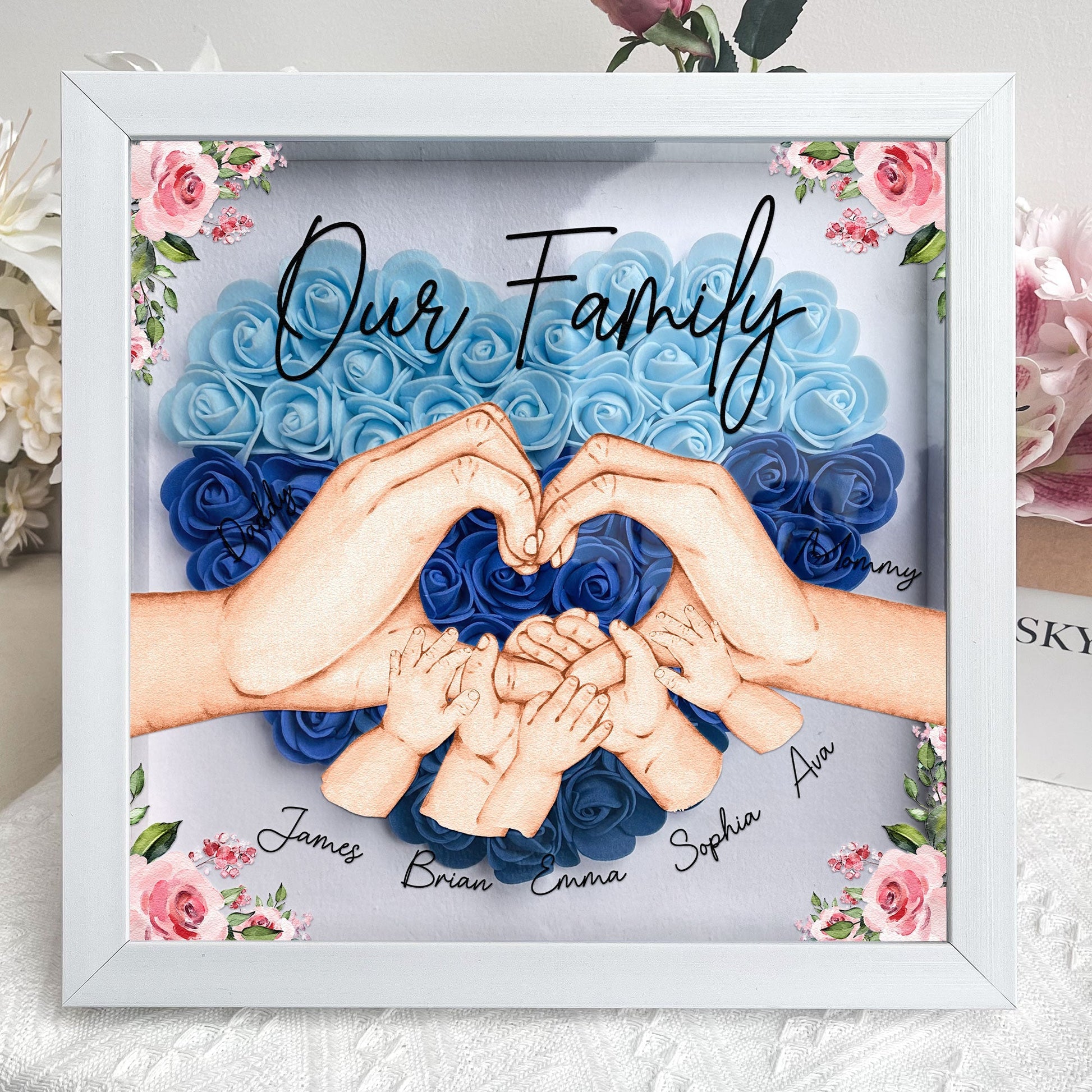 Our Family Hands - Personalized Flower Shadow Box by Inkedjoy