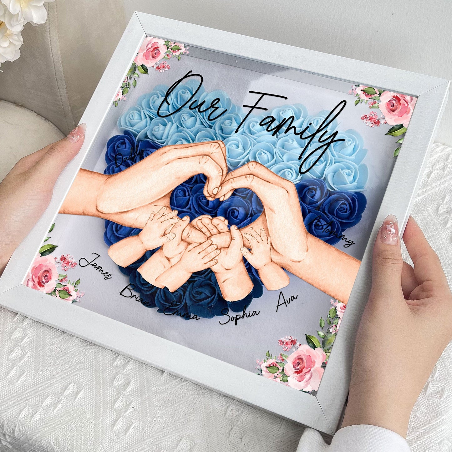 Our Family Hands - Personalized Flower Shadow Box by Inkedjoy