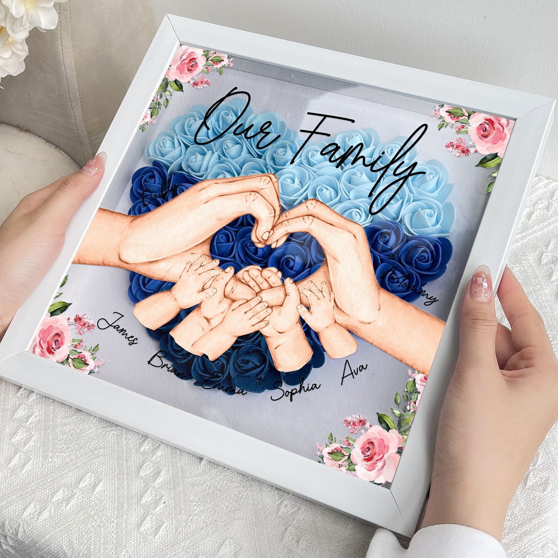 Our Family Hands - Personalized Flower Shadow Box by Inkedjoy