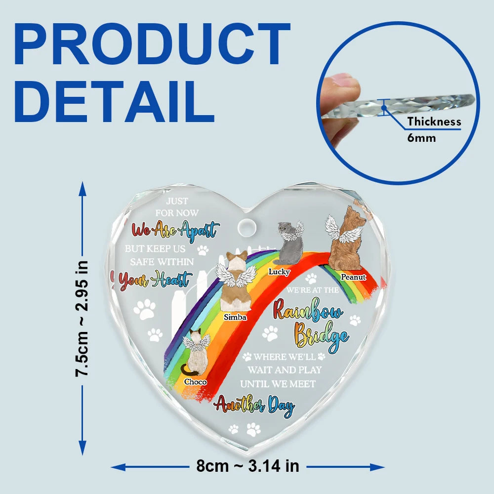 Dog Cat Memorial We'll Wait And Play At The Rainbow Bridge - Personalized Heart Shaped Glass Ornament by Inkedjoy