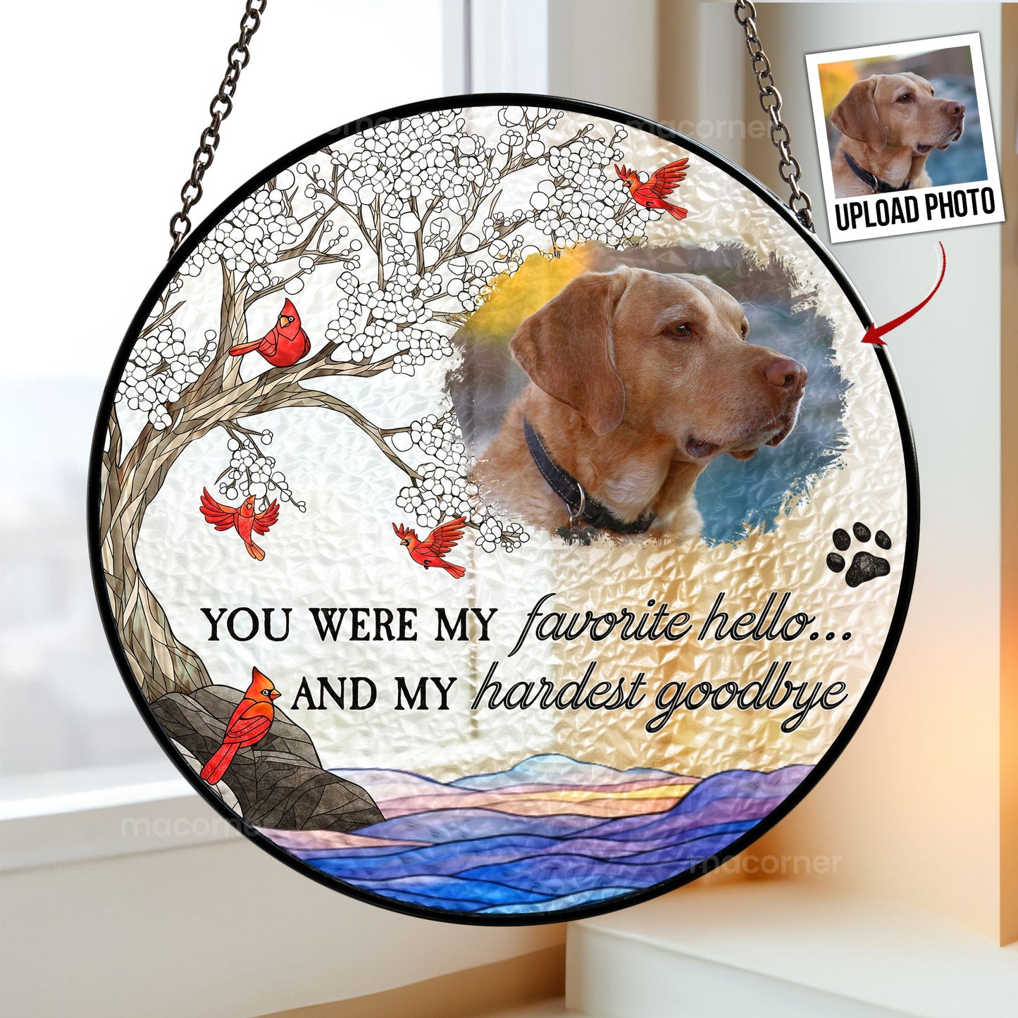 Pet Loss - Personalized Photo Stained Glass Window Hanging Suncatcher by Inkedjoy