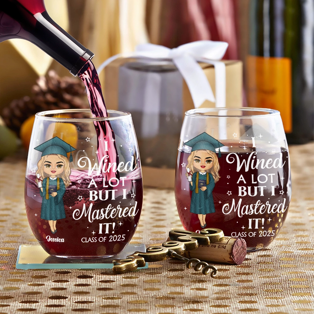 I Wined A Lot - Personalized Stemless Wine Glass by Inkedjoy