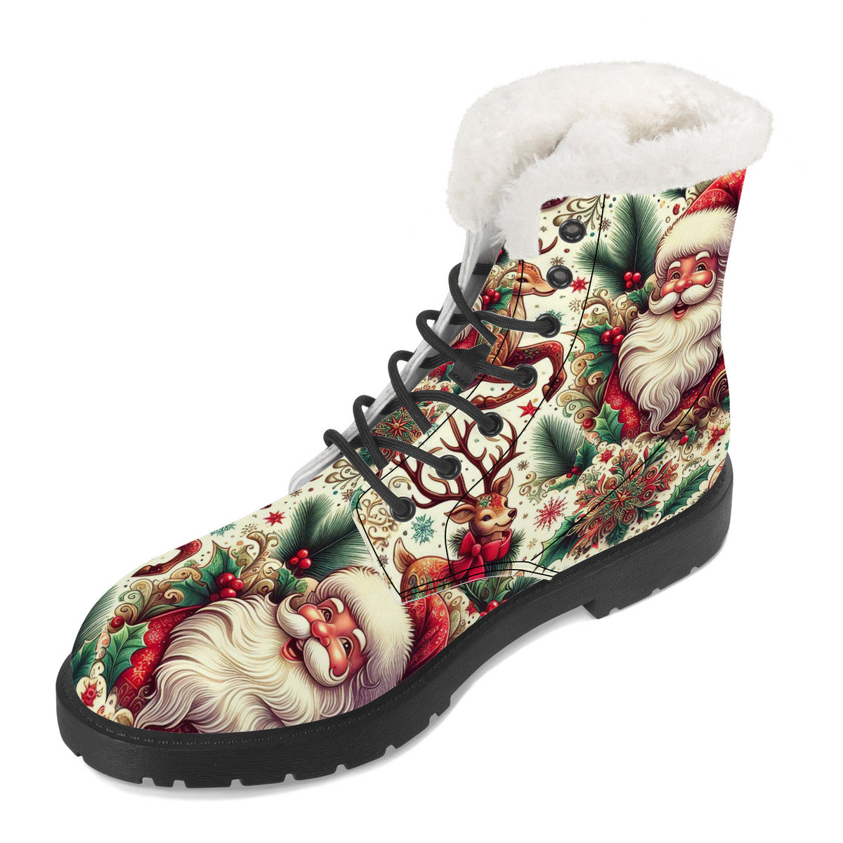 Santa Claus Christmas reindeers  Faux Fur Synthetic Leather Boot