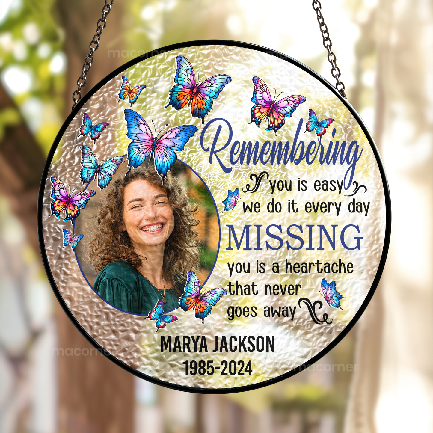 Remembering You - Personalized Photo Stained Glass Window Hanging Suncatcher by Inkedjoy