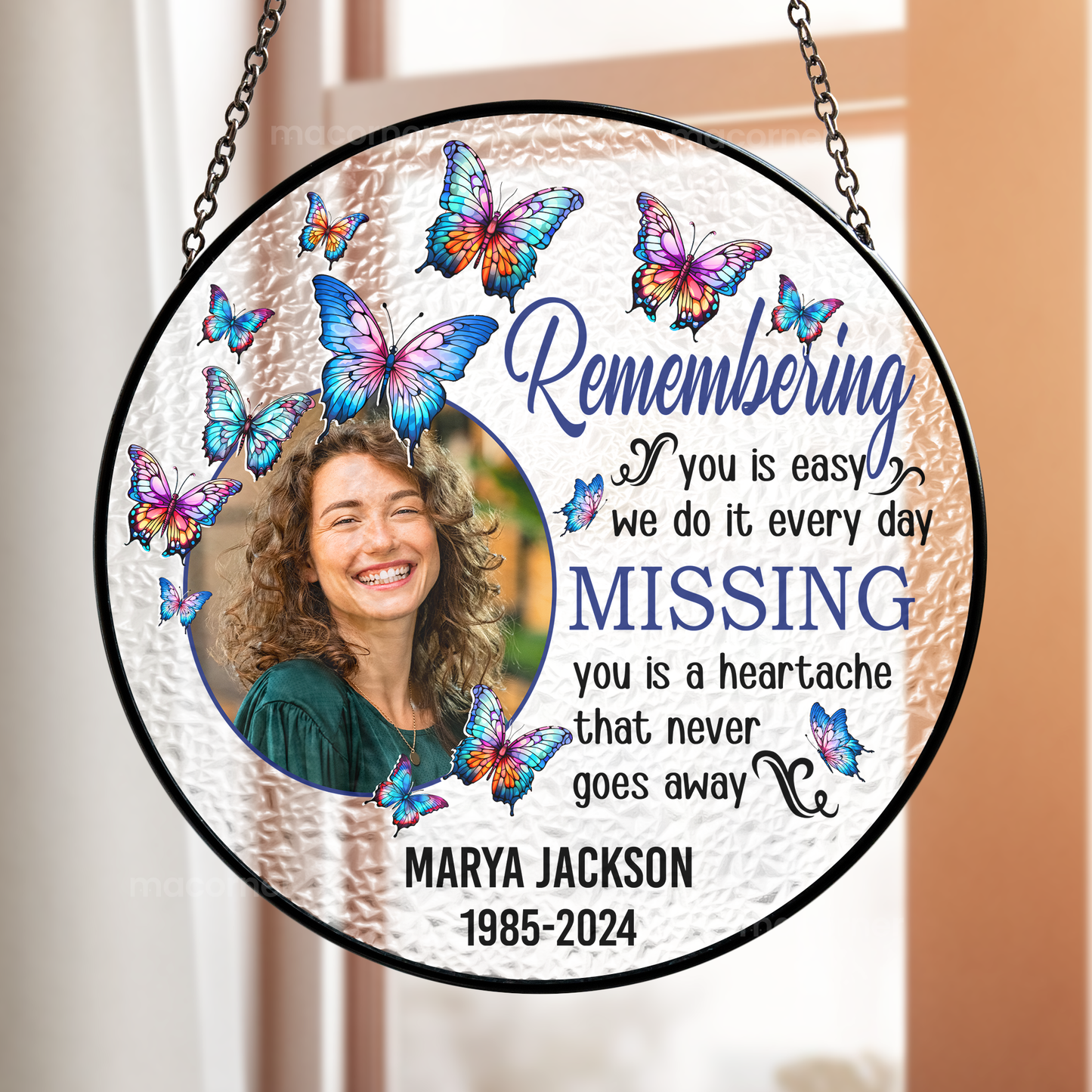 Remembering You - Personalized Photo Stained Glass Window Hanging Suncatcher by Inkedjoy
