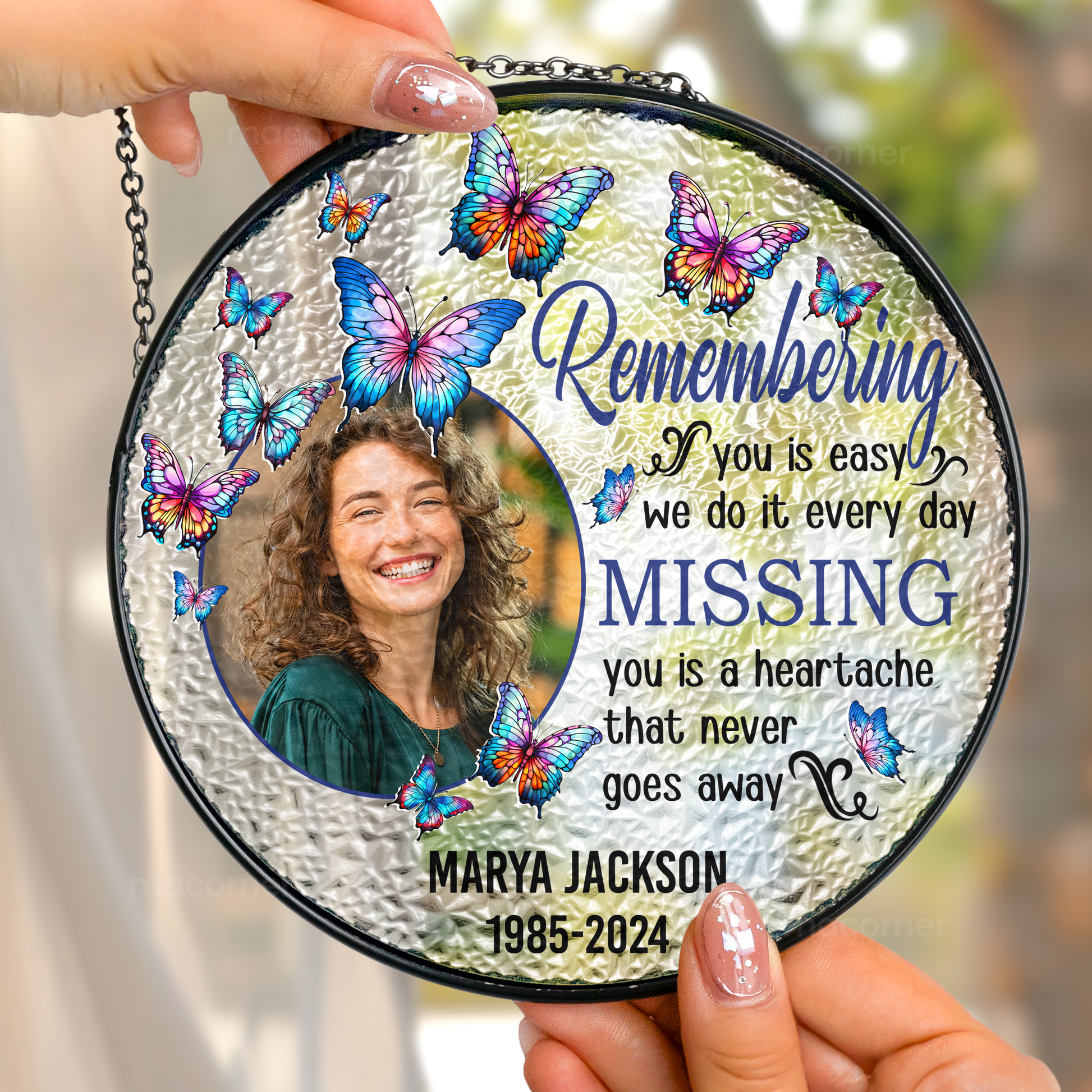 Remembering You - Personalized Photo Stained Glass Window Hanging Suncatcher by Inkedjoy