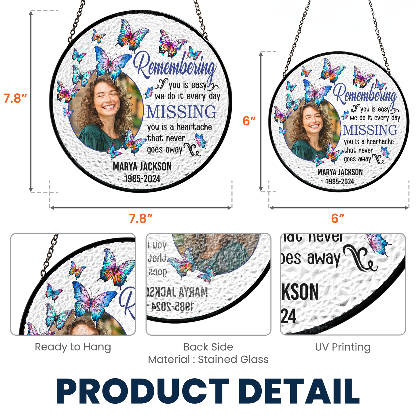 Remembering You - Personalized Photo Stained Glass Window Hanging Suncatcher by Inkedjoy