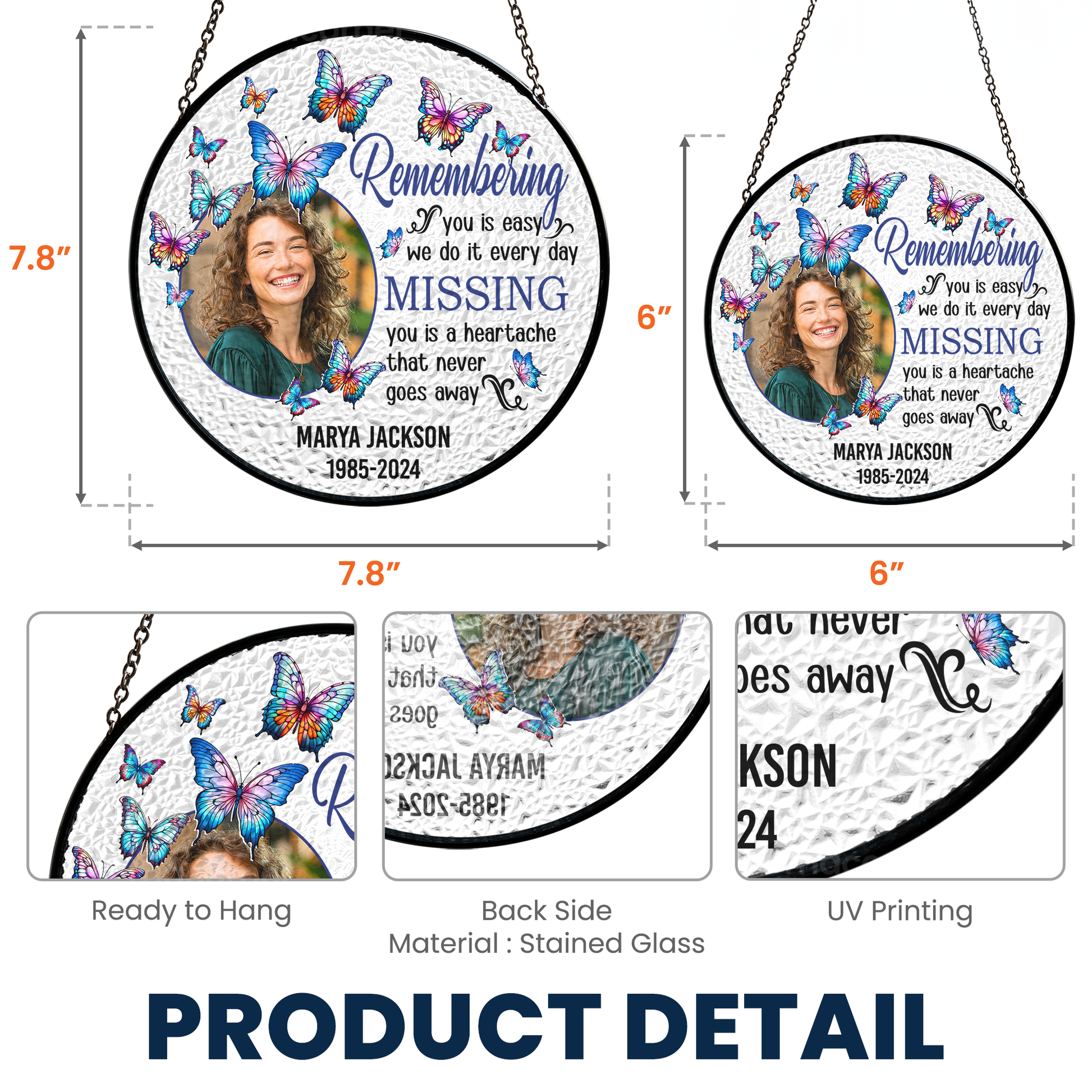 Remembering You - Personalized Photo Stained Glass Window Hanging Suncatcher by Inkedjoy