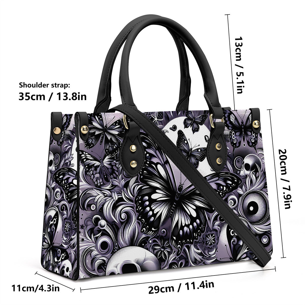 Skull and Butterflies Luxury Women PU Tote Bag - Black JewelryLuxeUS.Shop