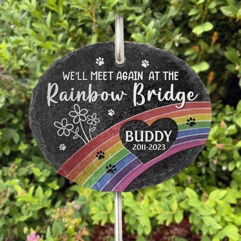 A Piece Of My Heart - Memorial Personalized Memorial Garden Slate & Hook with rainbow bridge and pet tribute.