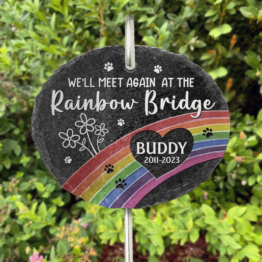 A Piece Of My Heart - Memorial Personalized Memorial Garden Slate & Hook with rainbow bridge and pet tribute.