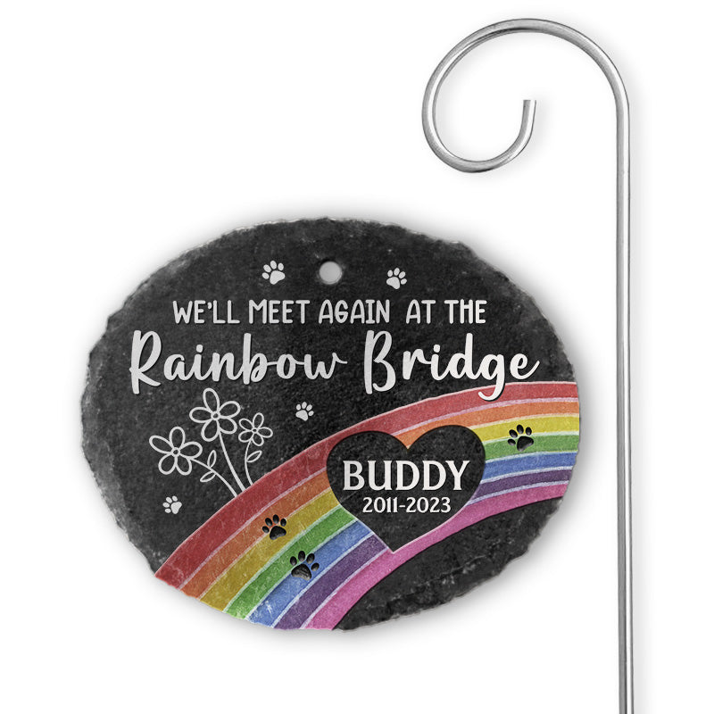 A Piece Of My Heart - Memorial garden slate and hook with rainbow bridge design for pet loss sympathy gift.