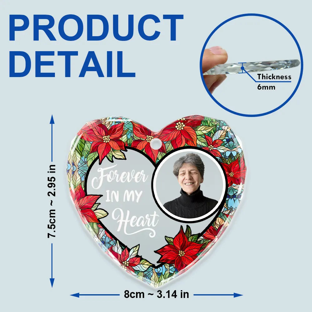 Custom Photo Floral Forever In Our Hearts - Personalized Heart Shaped Glass Ornament by Inkedjoy