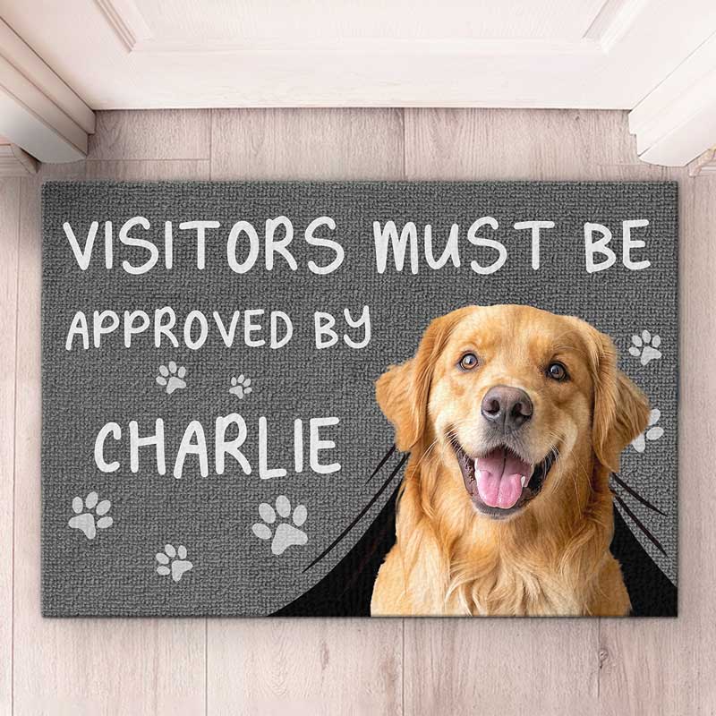 Custom Photo Visitors Must Be Approved By This Dog - Dog & Cat Personalized Custom Home Decor Decorative Mat - House Warming Gift For Pet Owners, Pet Lovers by Inkedjoy