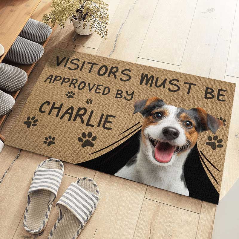 Custom Photo Visitors Must Be Approved By This Dog - Dog & Cat Personalized Custom Home Decor Decorative Mat - House Warming Gift For Pet Owners, Pet Lovers by Inkedjoy