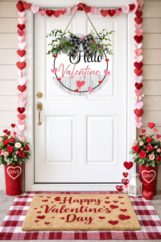 Valentine's Day Door Hanger/Valentine's Day Door Decor/Valentine's Gift for Her/Valentine's Day Wreath/Hello Valentine