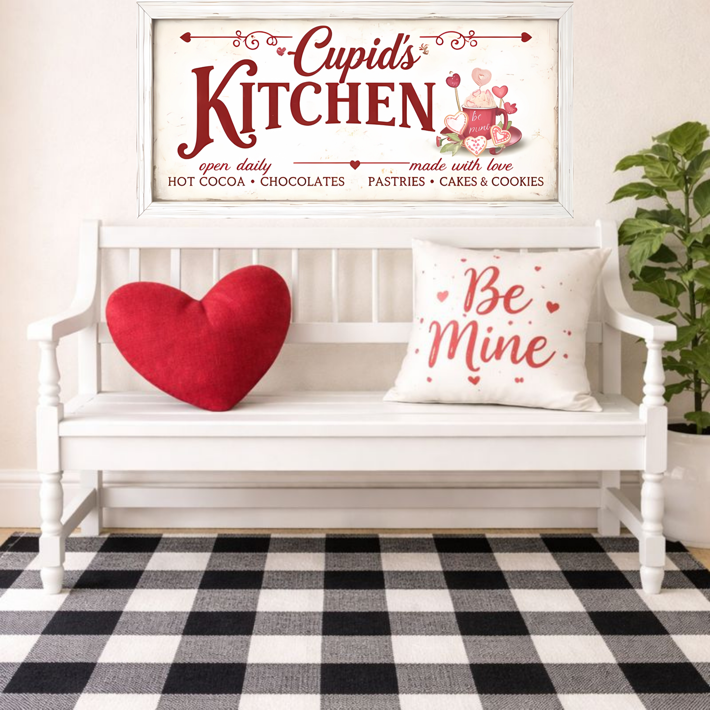 Cupid’s Kitchen Canvas Wall Art – Valentine’s Day Farmhouse Kitchen Decor or Romantic Gift