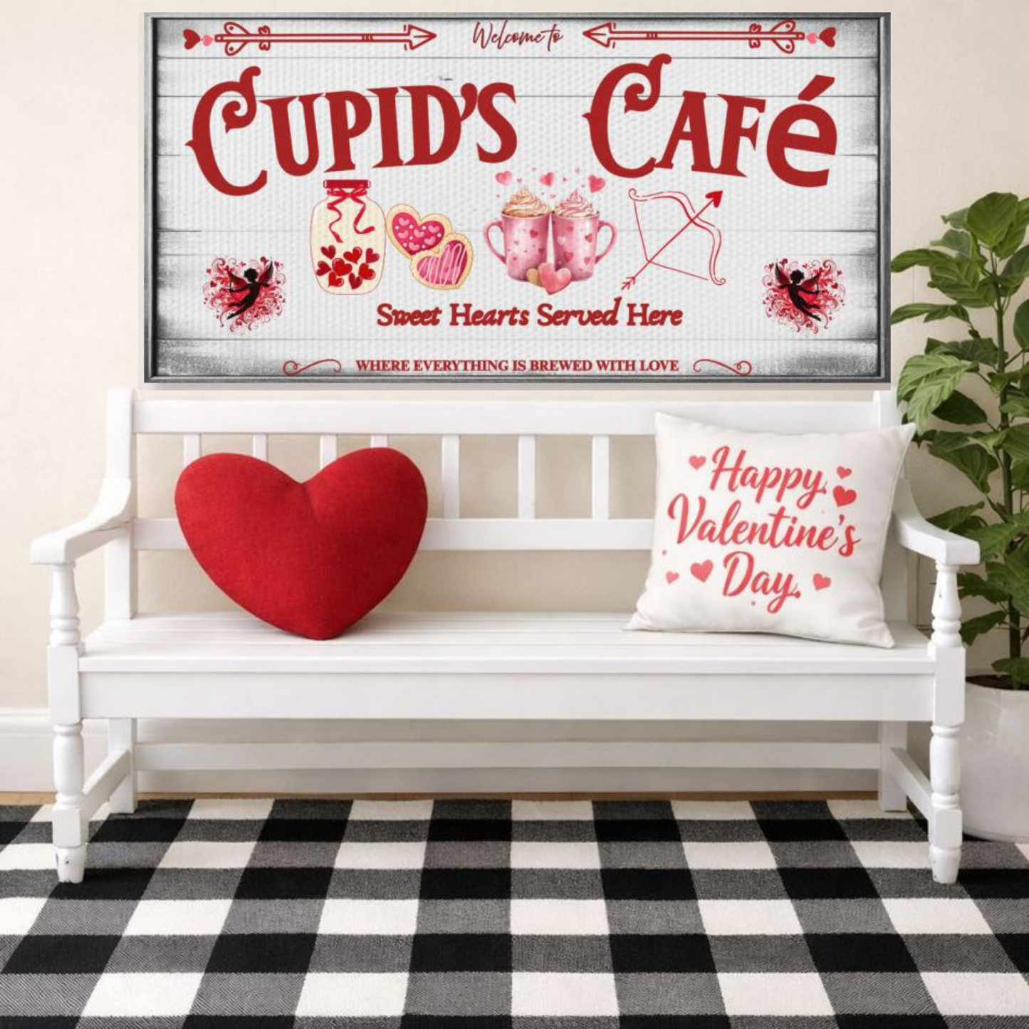 Cupid’s Cafe Canvas Wall Art – Valentine’s Day Farmhouse Kitchen & Dining Decor