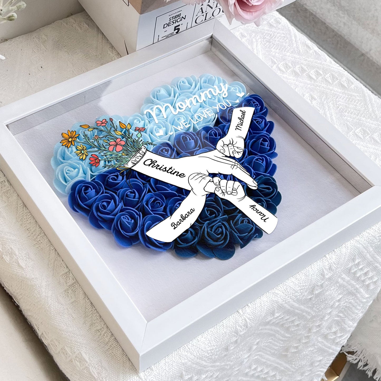 We Love You Mommy Hand Holding - Personalized Flower Shadow Box by Inkedjoy