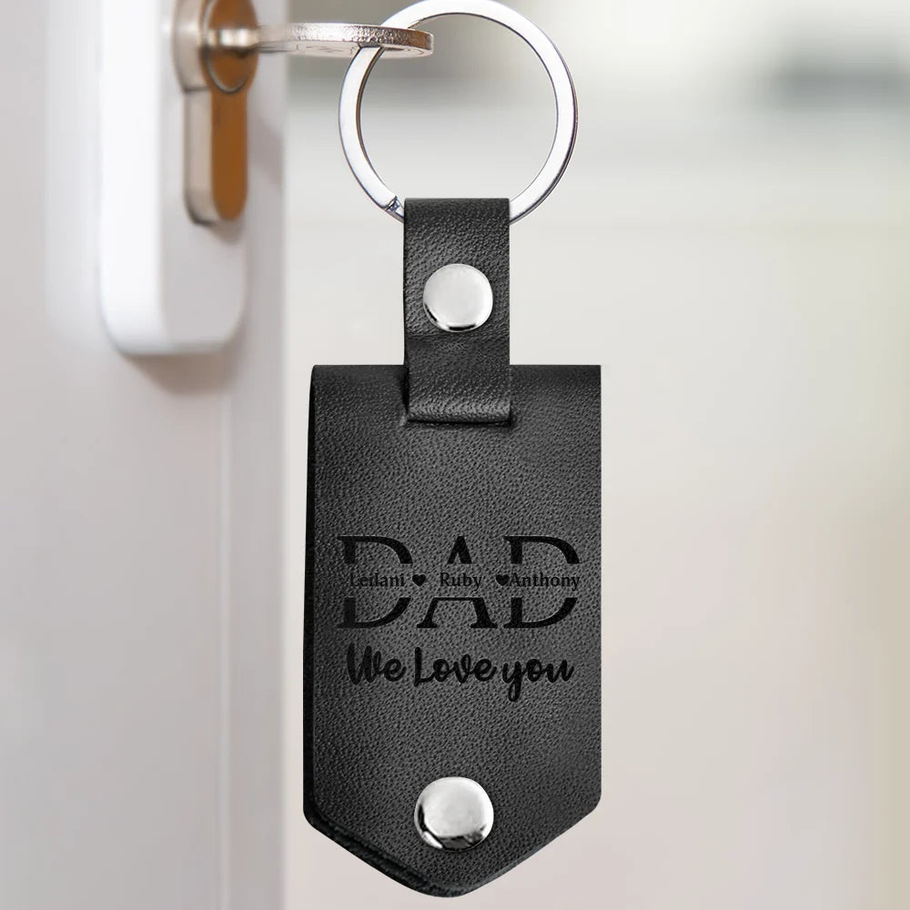 Custom Photo Dad I Love You Drive Safe I Need You Here With Me - Gift For Father, Grandpa Husband - Personalized Leather Photo Keychain by Inkedjoy