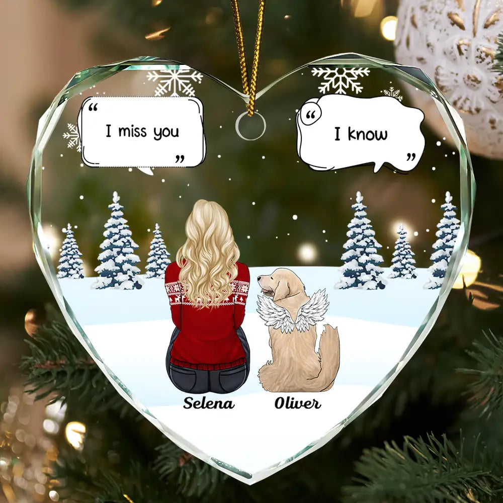 I Miss You Memorial Dog Cat - Personalized Heart Shaped Glass Ornament by Inkedjoy