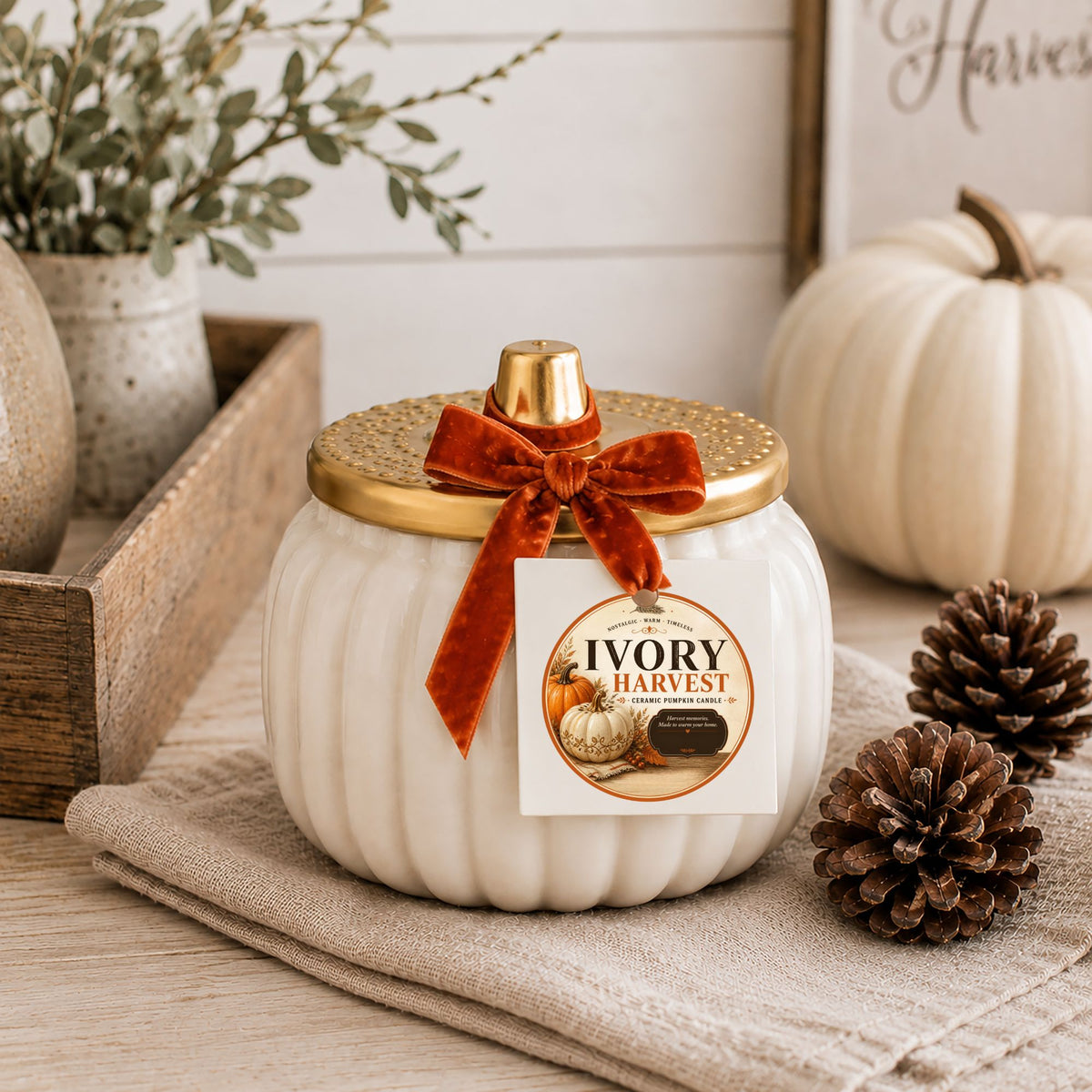 Ivory Harvest Ceramic Pumpkin Candle JewelryLuxeUS.Shop