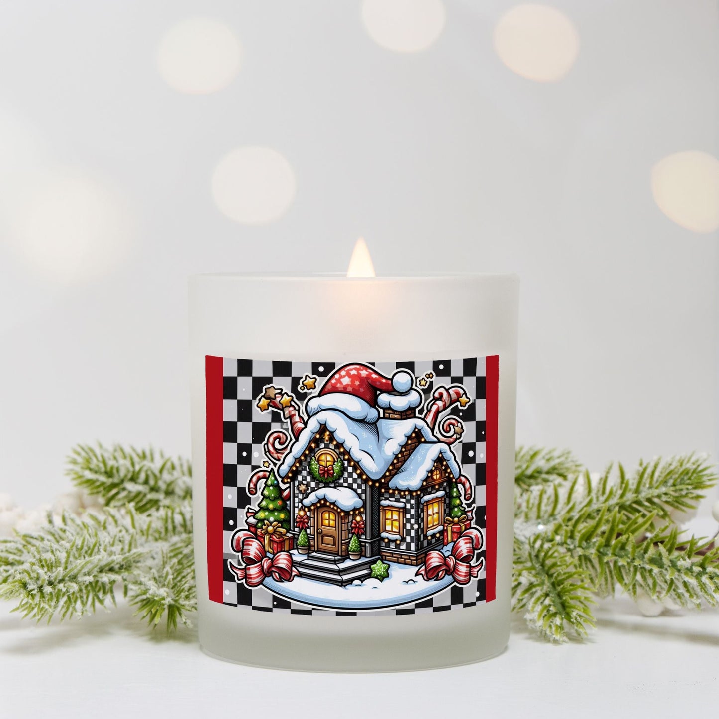 Candle Frosted Glass (Hand Poured 11 oz) Christmas House by ChristmasLoving.Shop