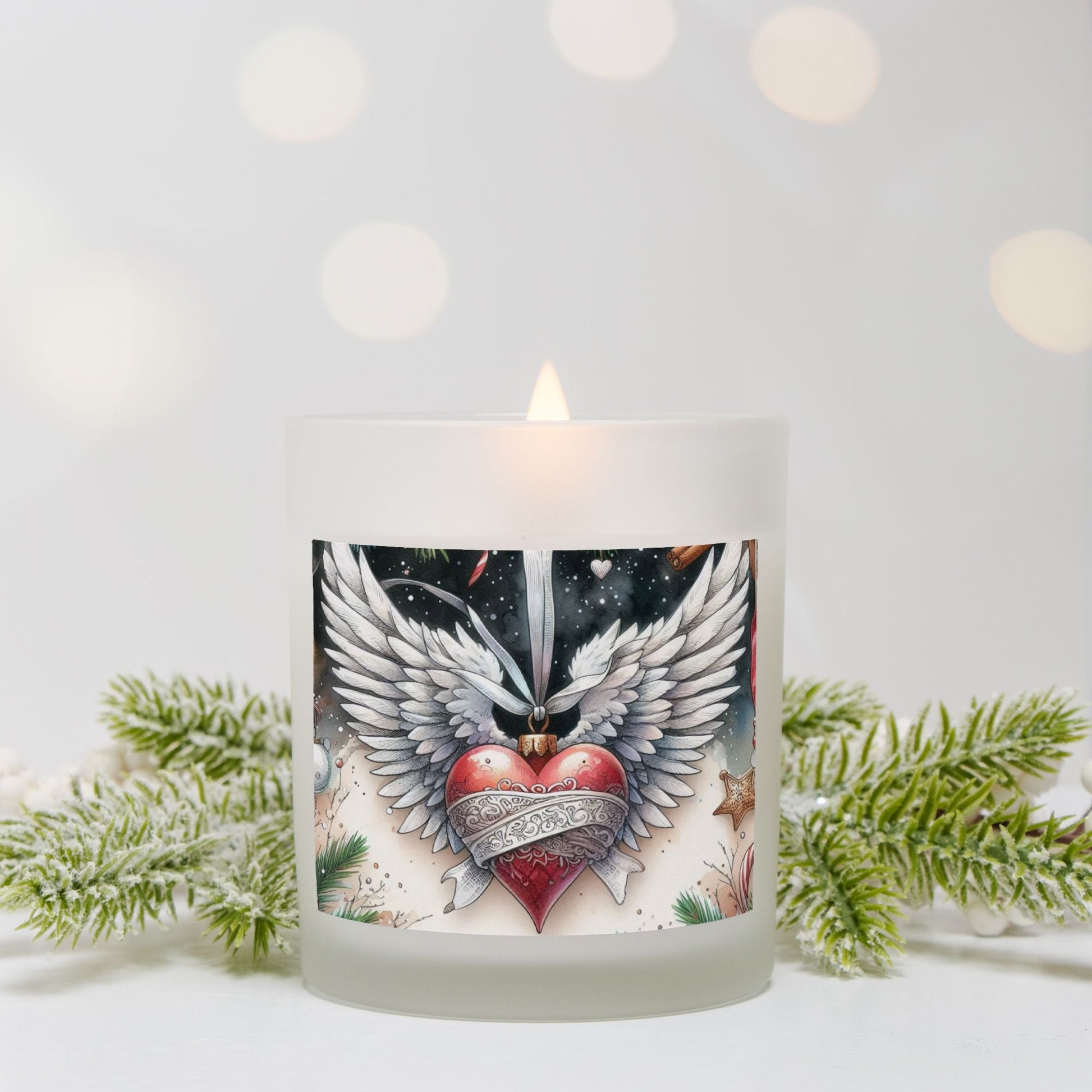 Angel Wings Christmas Candle Frosted Glass (Hand Poured 11 oz) by ChristmasLoving.Shop