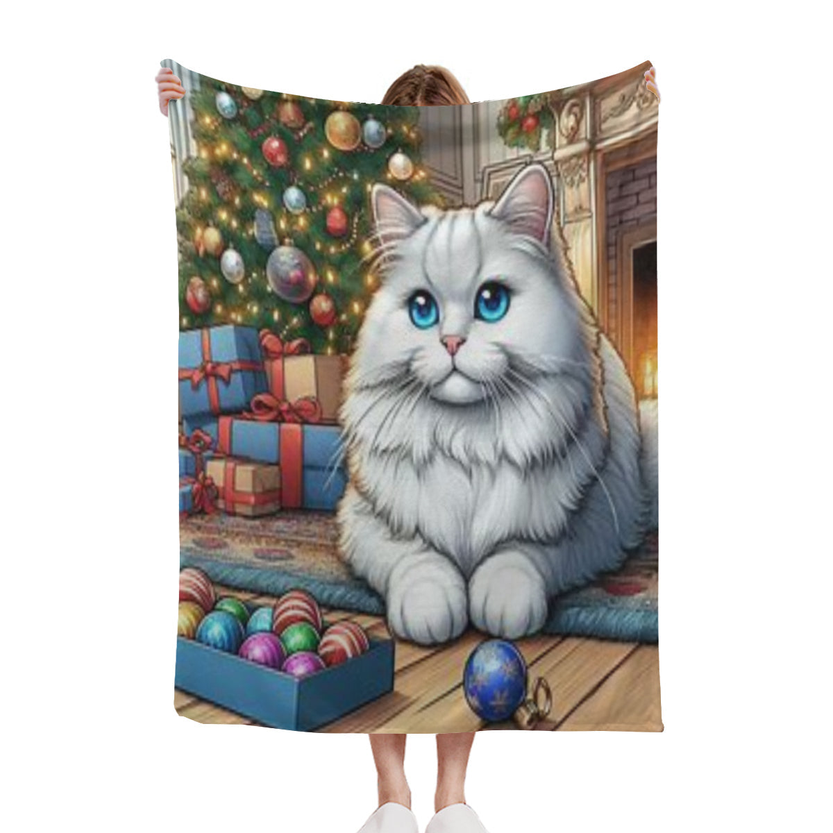Sherpa Blanket (Vertical Version) | Polyester (Imitation Wool) - wh cat ch1 by ChristmasLoving.Shop