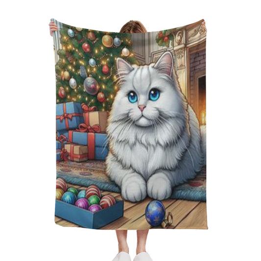Sherpa Blanket (Vertical Version) | Polyester (Imitation Wool) - wh cat ch1 by ChristmasLoving.Shop
