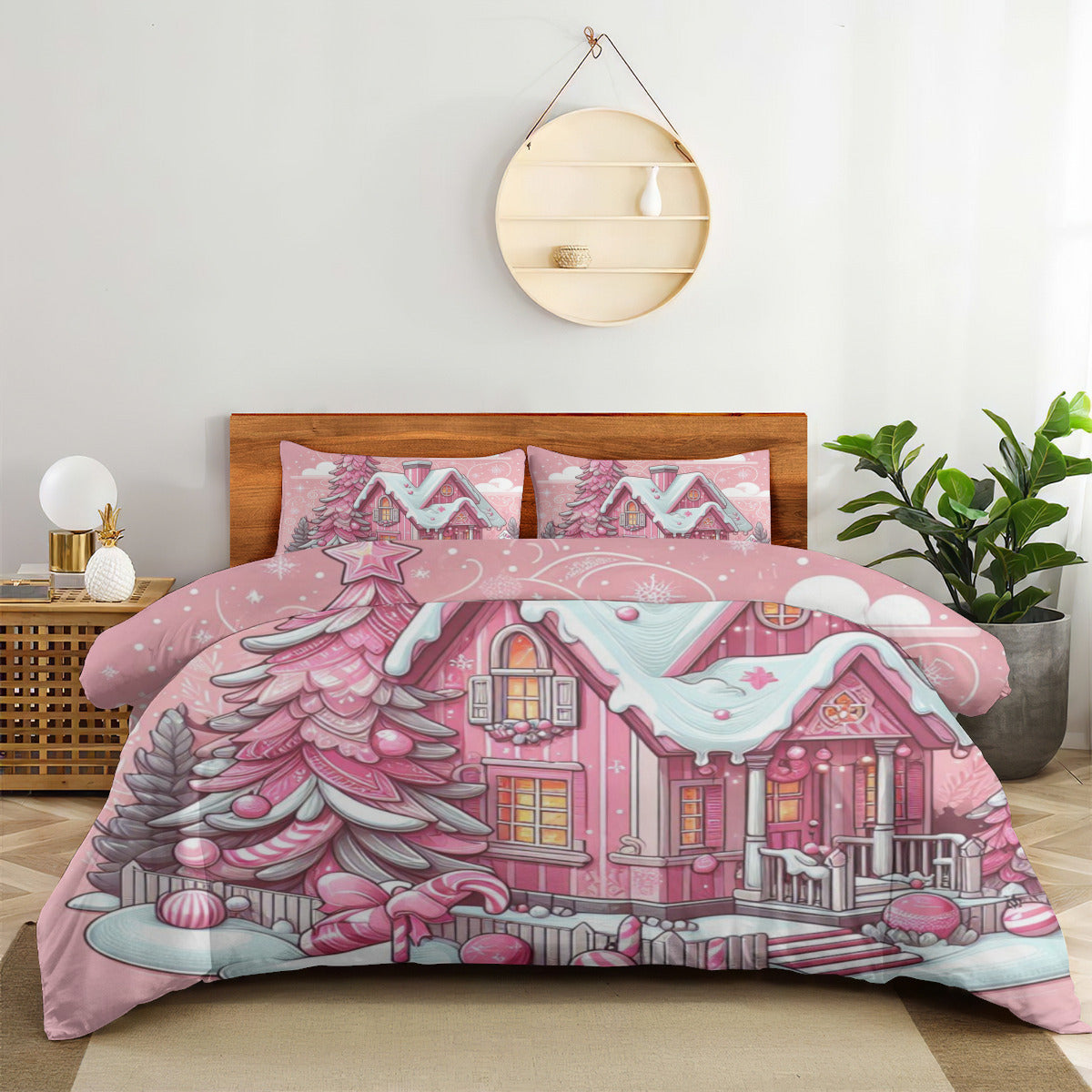 Quilt Cover Four-Piece Set (Double-Sided Printing) | Polyester - pink h1 by My Store
