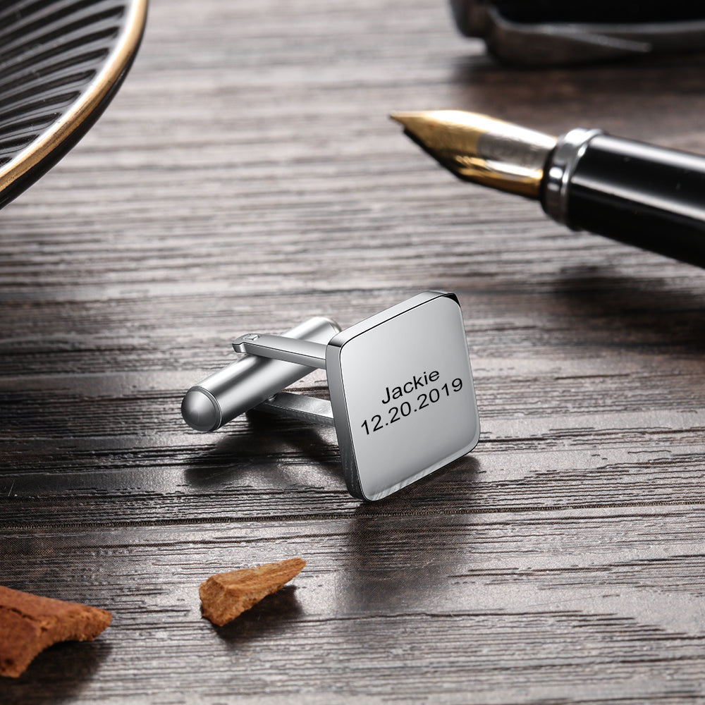 Personalized Stainless Steel Cufflinks for Men – Custom Engraved Wedding & Anniversary Gift