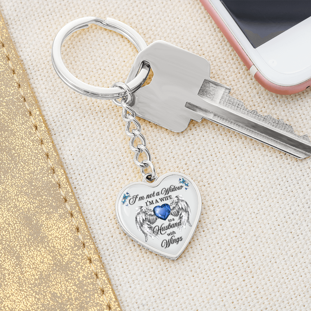 I'm Not a Widow, I'm a Wife to a Husband with Wings – Memorial Heart Keychain – Remembrance Gift for Her by ShineOn Fulfillment