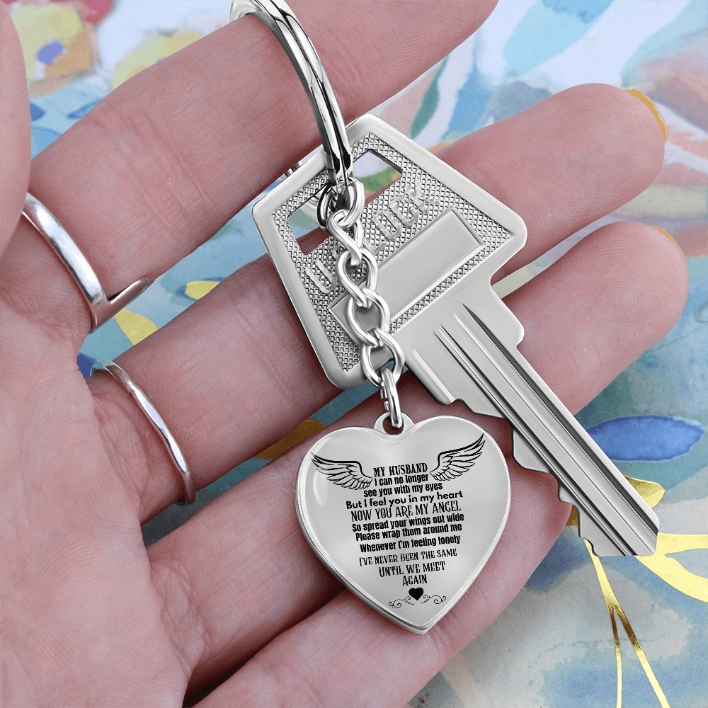 Heart Pendant Keychain for Widows, Angel Remembrance Jewelry Gift for Husband in Loving Memory, Grief Support, Anniversary & Memorial Gift