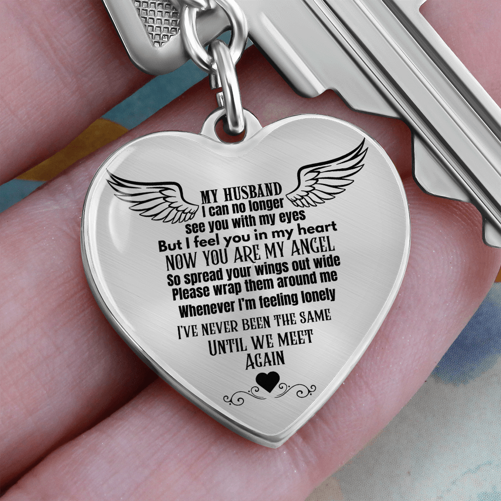 Heart Pendant Keychain for Widows, Angel Remembrance Jewelry Gift for Husband in Loving Memory, Grief Support, Anniversary & Memorial Gift