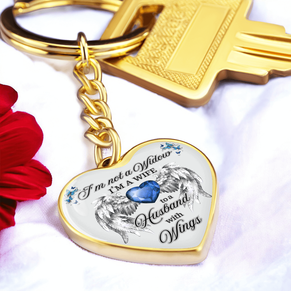 I'm Not a Widow, I'm a Wife to a Husband with Wings – Memorial Heart Keychain – Remembrance Gift for Her by ShineOn Fulfillment
