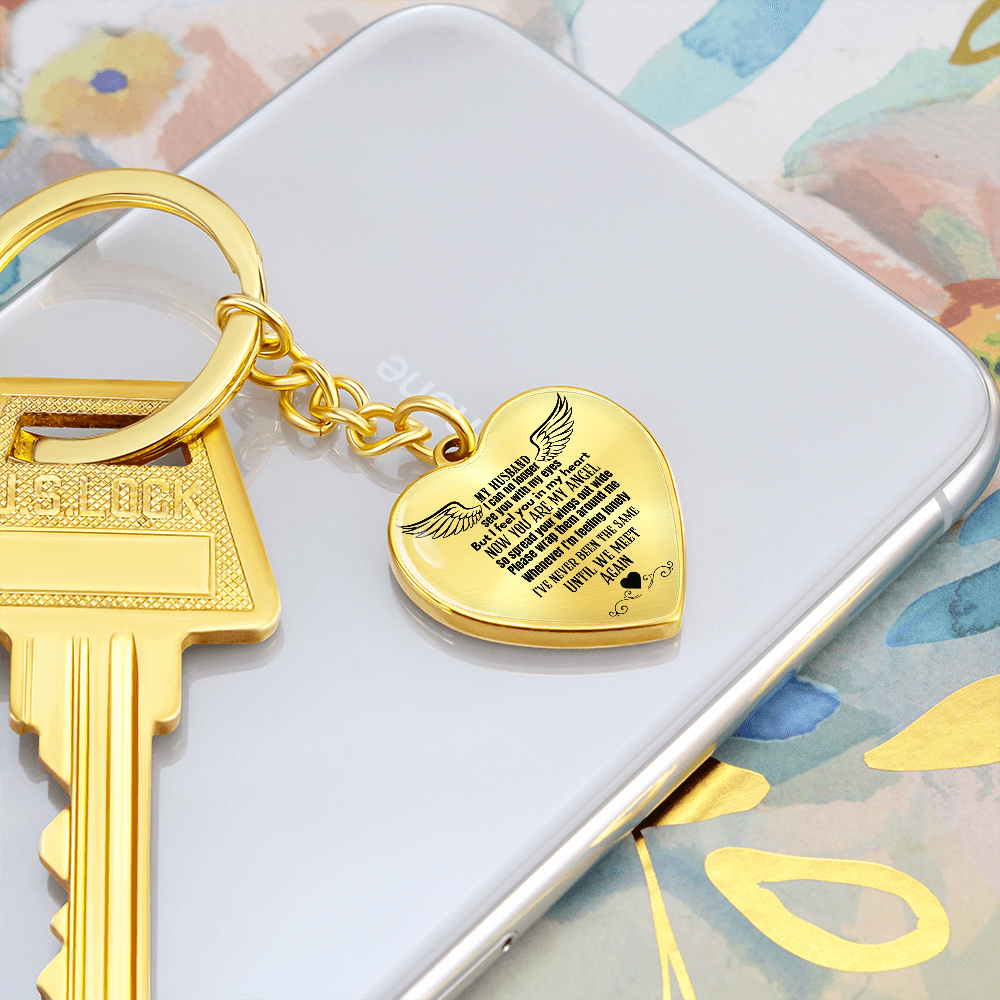 Heart Pendant Keychain for Widows, Angel Remembrance Jewelry Gift for Husband in Loving Memory, Grief Support, Anniversary & Memorial Gift