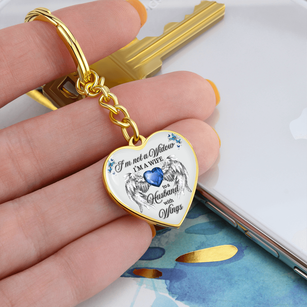 I'm Not a Widow, I'm a Wife to a Husband with Wings – Memorial Heart Keychain – Remembrance Gift for Her by ShineOn Fulfillment