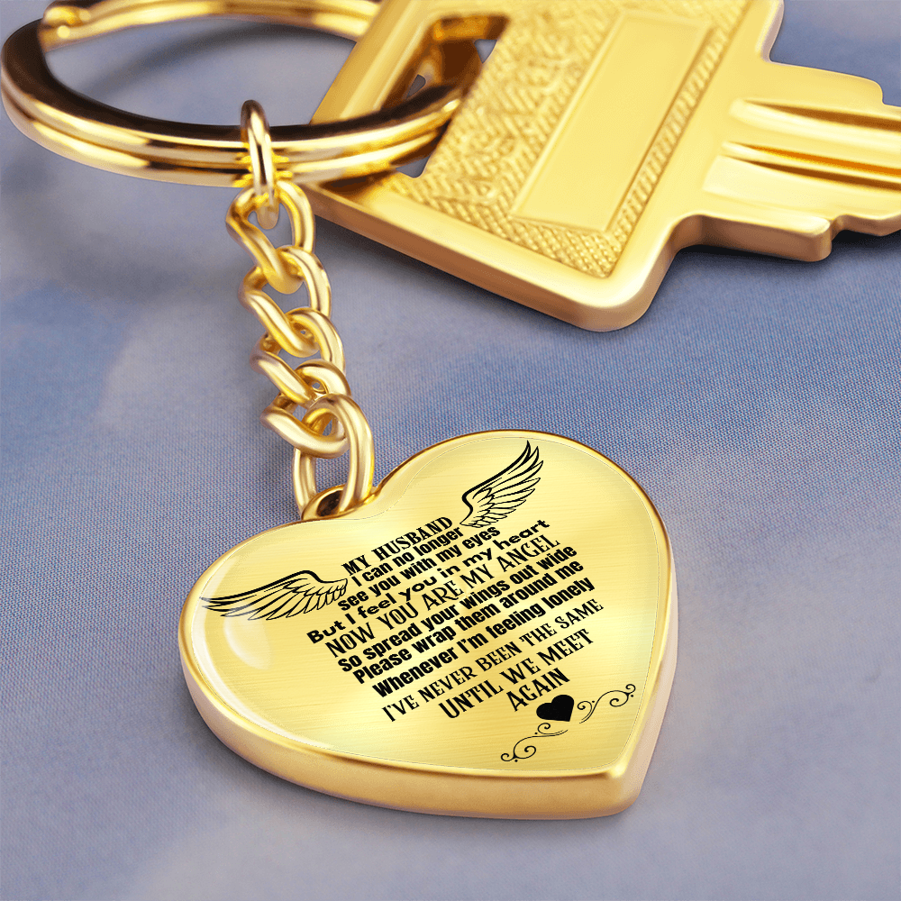 Heart Pendant Keychain for Widows, Angel Remembrance Jewelry Gift for Husband in Loving Memory, Grief Support, Anniversary & Memorial Gift