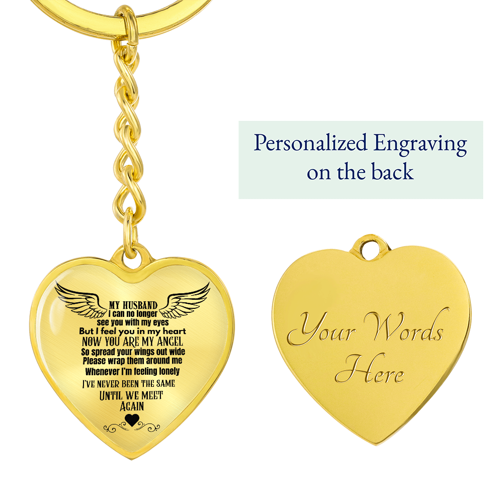 Heart Pendant Keychain for Widows, Angel Remembrance Jewelry Gift for Husband in Loving Memory, Grief Support, Anniversary & Memorial Gift